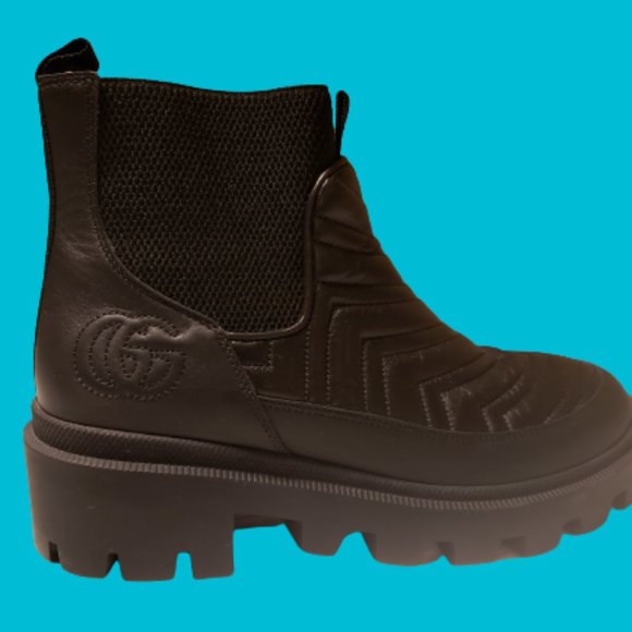 GUCCI Frances Matelassé Double G Logo Chelsea Women Boots Sz: 8 - Picture 6 of 10